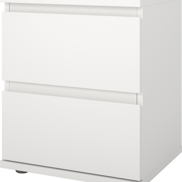 Sengebord Vesterholm Nova, hvid natbord, 2 skuffer, kompakt H48 x B40 x D34 cm, FSC, dansk produceret