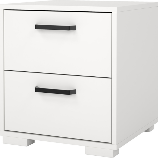 Sengebord Vesterholm Sofia hvid/sort, kompakt natbord med 2 skuffer H44xB40xD40 cm, FSC