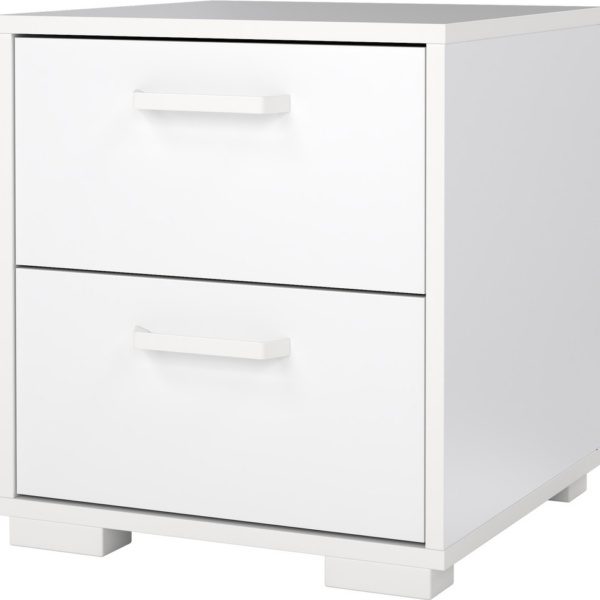 Sengebord Vesterholm Sofia natbord hvid højglans lakeret spånplade 2 skuffer FSC lavet i Danmark H44 x B40 x D40 cm