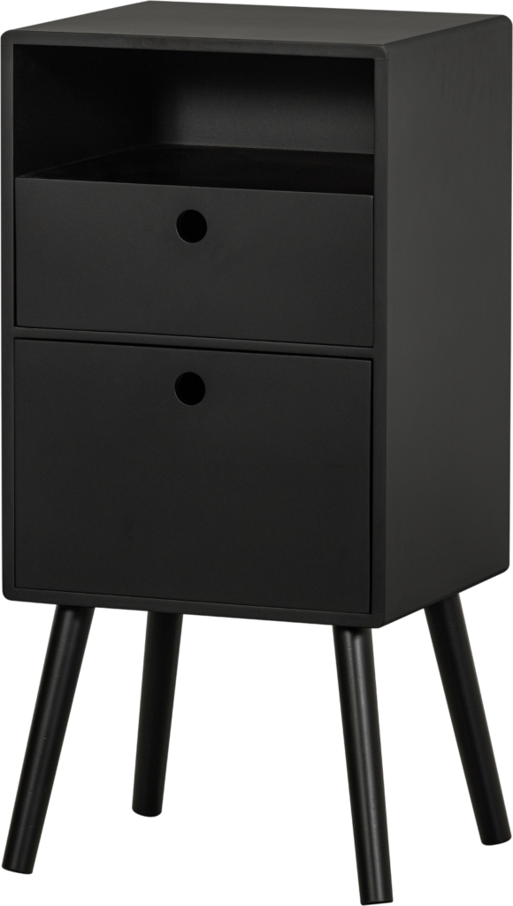 Sengebord WOOOD Collection Ozzy sort H75xB36xD30 cm med 2 skuffer og åbent rum