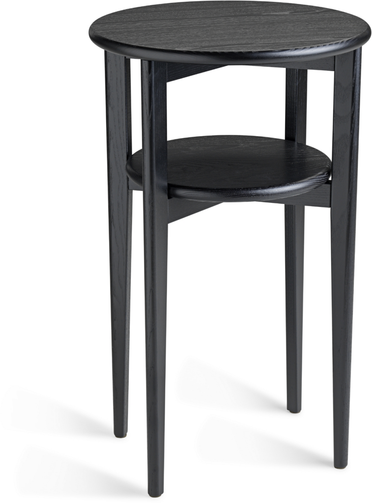 Sengebord natbord Oscarssons Möbel Mira massiv sortbejdset ask Ø39 x H65 cm 2 niveauer