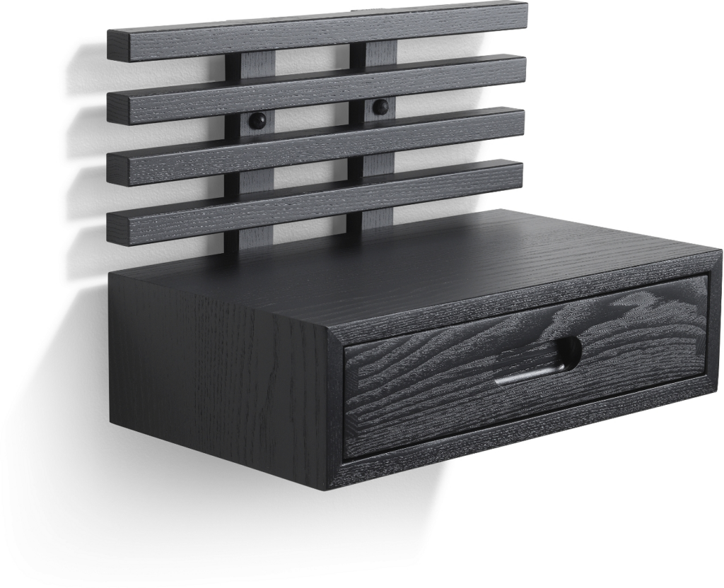 Sengebord/natbord Oscarssons Möbel Zece massiv ask sortbejdset med skuffe og hylde H31xB40xD25 cm