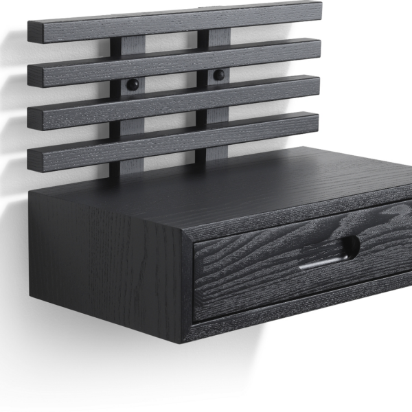 Sengebord/natbord Oscarssons Möbel Zece massiv ask sortbejdset med skuffe og hylde H31xB40xD25 cm