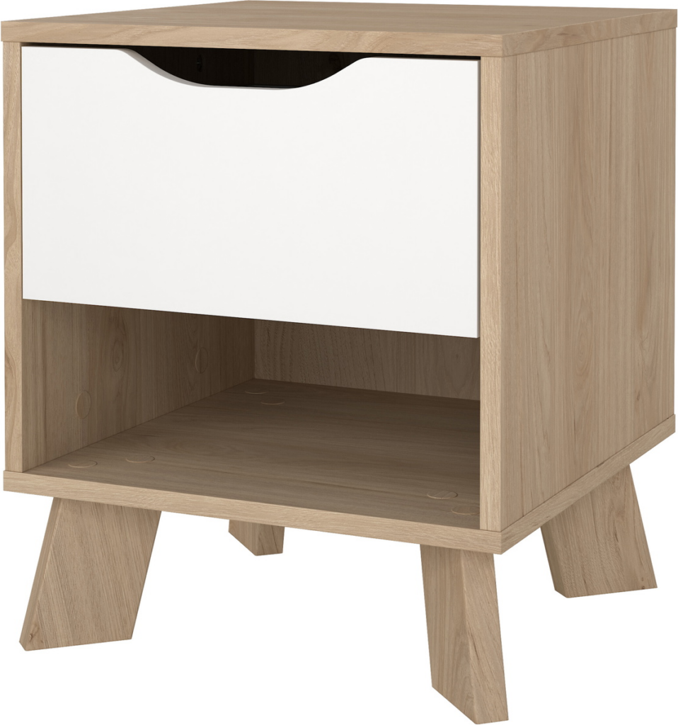 Sengebord/natbord Vesterholm Ikast Jackson Hickory/hvid H47 x B40 x D40 cm