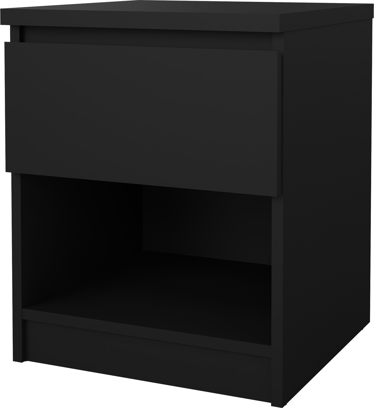 Sengebord/natbord Vesterholm Naia matsort, dansk FSC-spånplade, grebsløst design, skuffe og åben hylde, H49,5xB40,4xD40 cm Sengebord/natbord Vesterholm Naia matsort, dansk FSC-spånplade, grebsløst design, skuffe og åben hylde, H49,5xB40,4xD40 cm