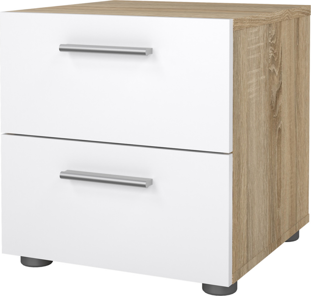 Sengebord/natbord Vesterholm Pepe - natur/hvid højglans, 2 skuffer, H42xB40xD40cm, dansk FSC
