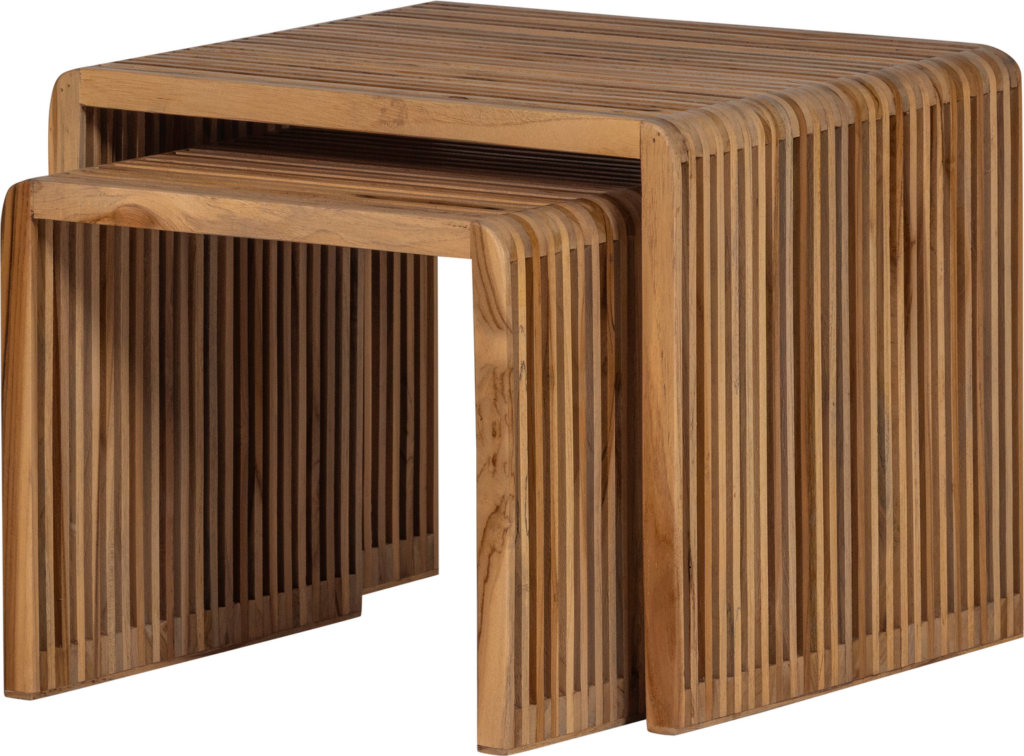 Sofabordsæt WOOOD Collection i genanvendt teaktræ, 2 stk, organisk design sidebord/sengebord, brun