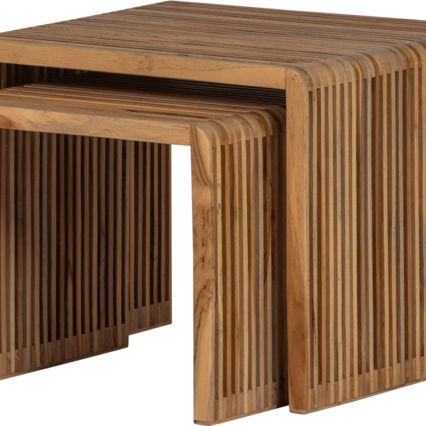Sofabordsæt WOOOD Collection i genanvendt teaktræ, 2 stk, organisk design sidebord/sengebord, brun