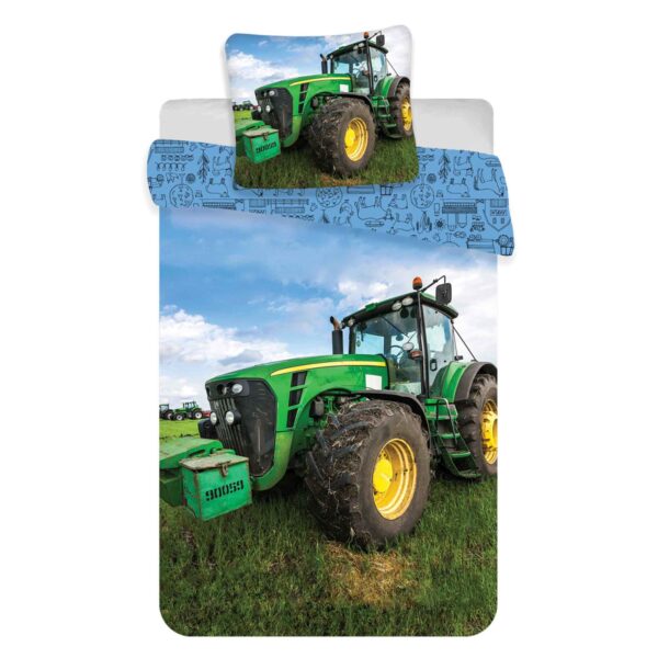 Traktor sengetøj - 100% bomuld - Junior sengetøj 100x140 cm - Grøn traktor