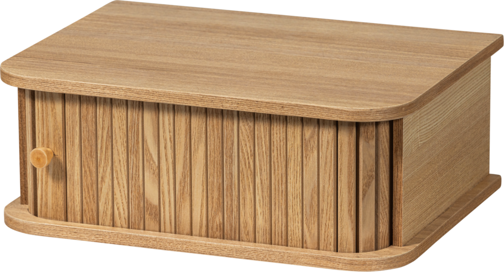 Væghængt natbord/sengebord WOOOD Collection - natur, skydedør og opbevaring, kompakt 40x30 cm