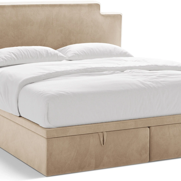 Boxmadras seng Micadoni Princess 200x200 cm velour elfenben/mandelbeige inkl. topmadras og opbevaring