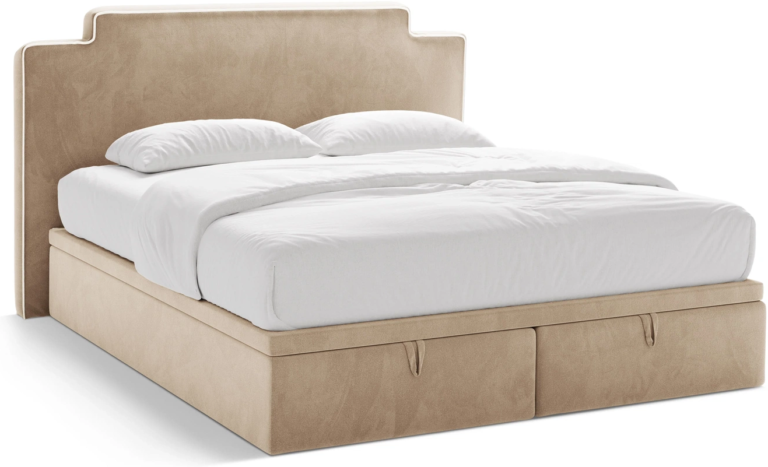 Boxmadras seng Micadoni Princess 200x200 cm velour elfenben/mandelbeige inkl. topmadras og opbevaring