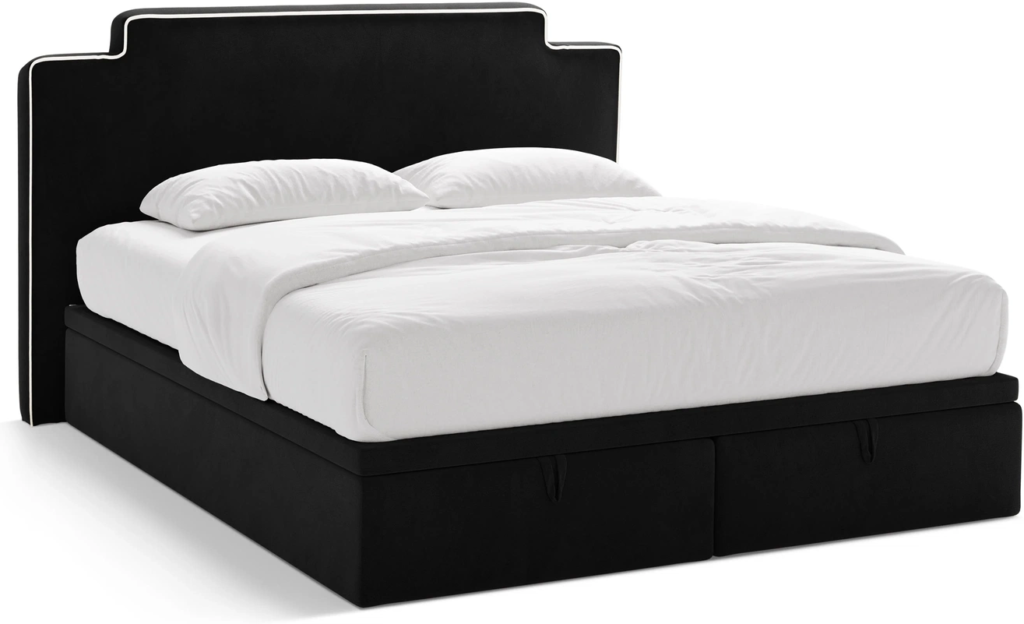 Boxmadras seng Micadoni Princess 200x200 inkl. madras & topmadras velour elfenben med opbevaring og 122 cm polstret gavl