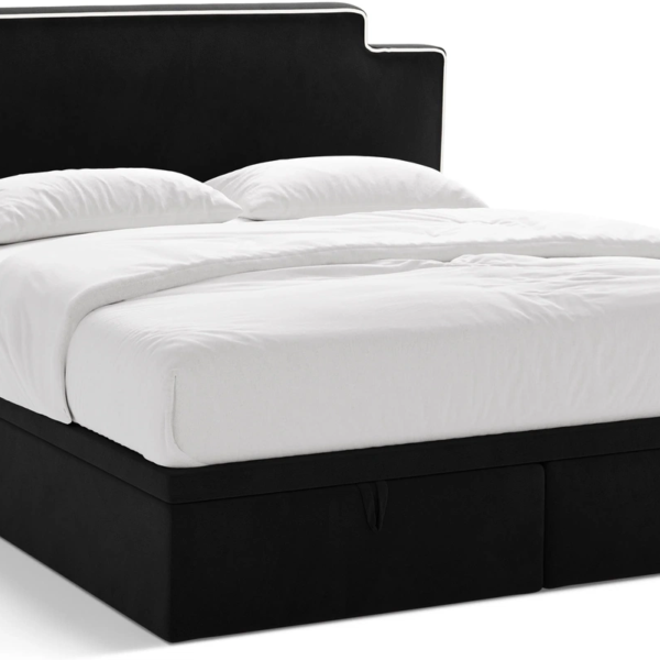 Boxmadras seng Micadoni Princess 200x200 inkl. madras & topmadras velour elfenben med opbevaring og 122 cm polstret gavl