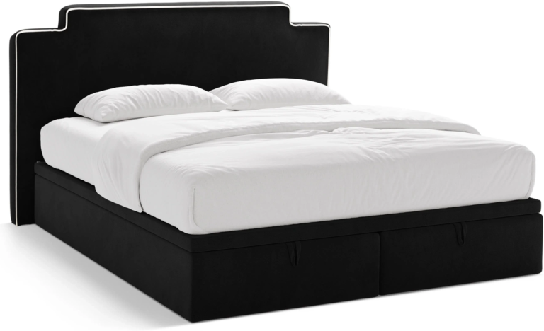 Boxmadras seng Micadoni Princess 200x200 inkl. madras & topmadras velour elfenben med opbevaring og 122 cm polstret gavl