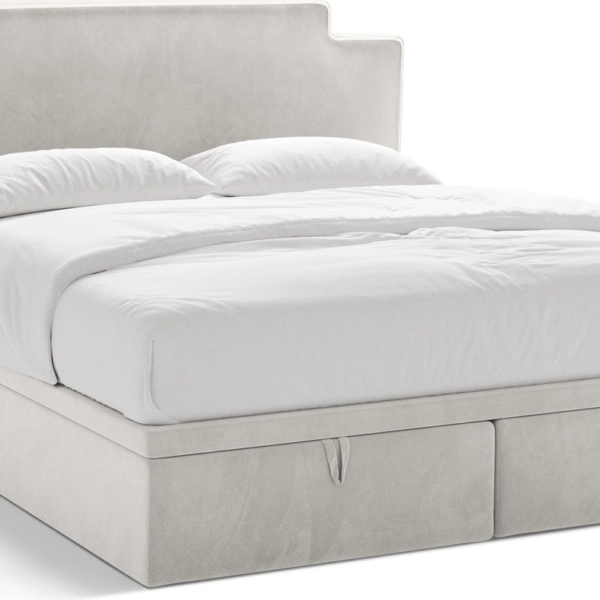 Seng Micadoni Princess 160x200 inkl. pocket- og topmadras, opbevaring, elfenben velour, gavl 122 cm