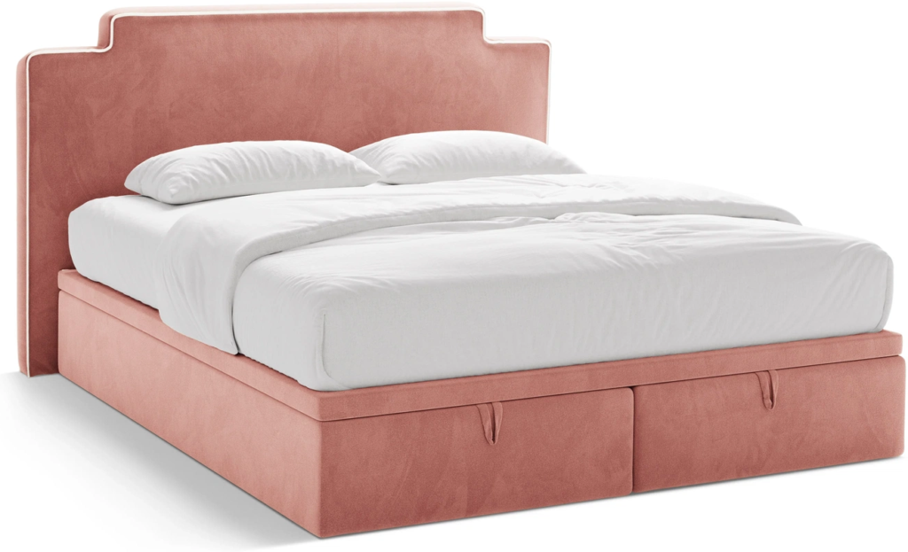 Seng Micadoni Princess 200x200 cm inkl. sengegavl, boxmadras, 20 cm pocketmadras og topmadras, velour elfenben/rosa, opbevaringsboks