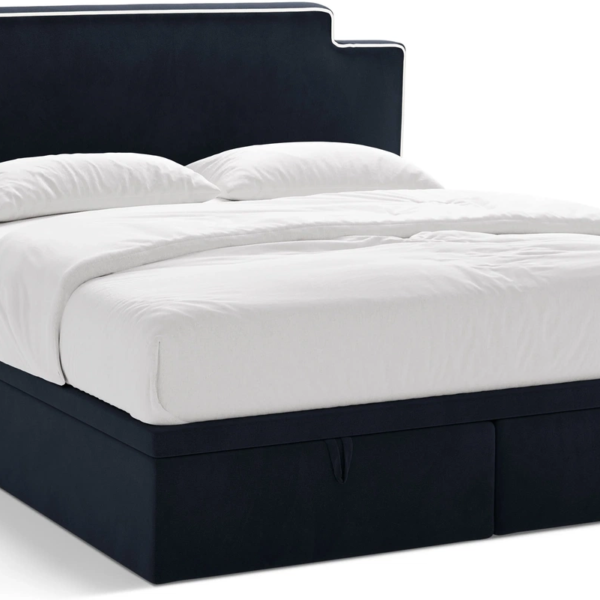 Seng Micadoni Princess 200x200 cm velour elfenben/kongeblå inkl. box- & topmadras med opbevaring